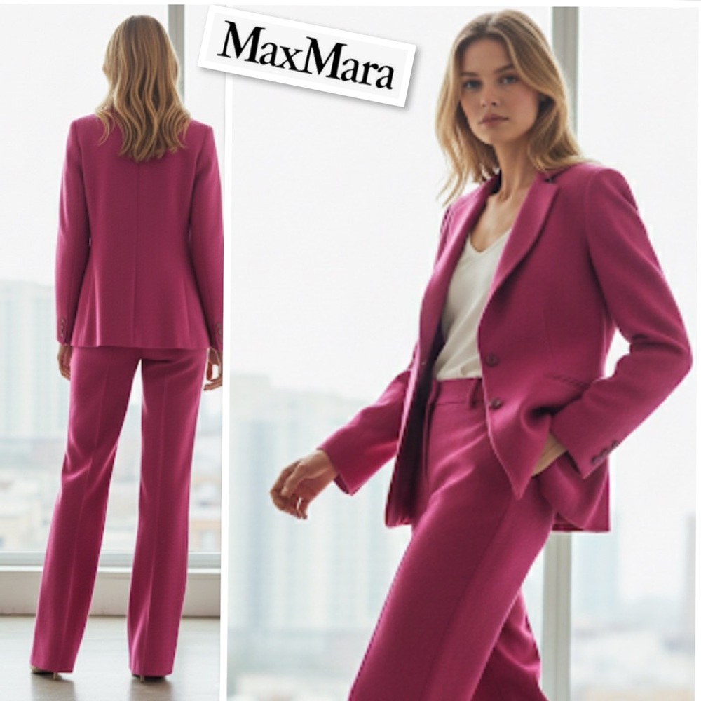 MaxMara Made In Italy Cashmere Two Buttons Blazer Jacket In Raspberry Size 10 - Picture 2 of 15